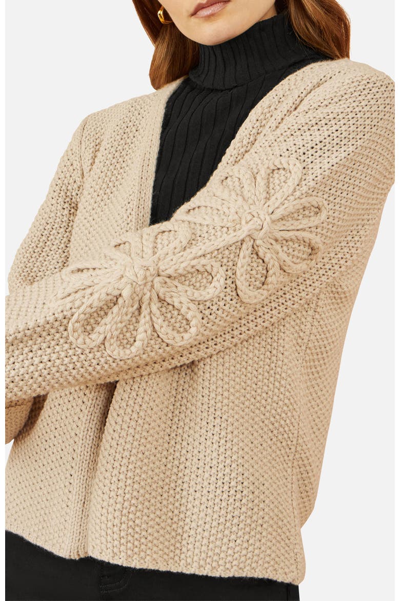Flower Detail Long Sleeve Cardigan, Alternate, color, Beige