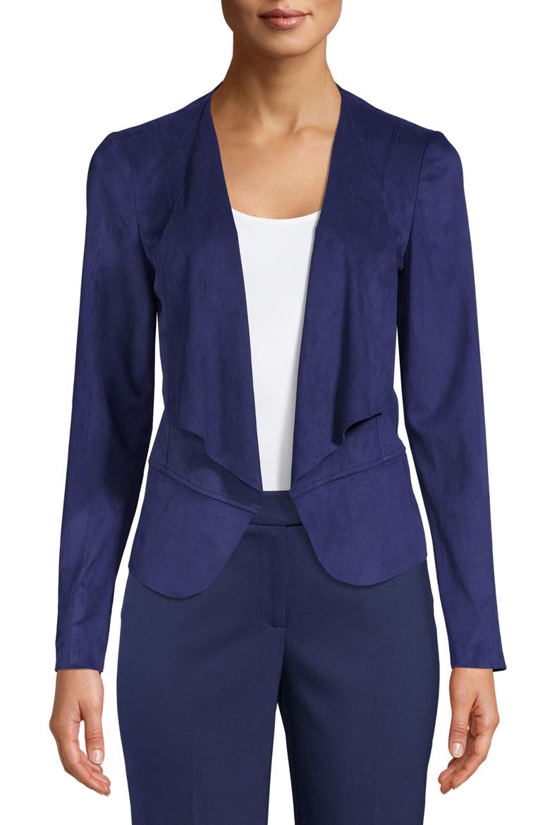 Drape Front Faux Suede Jacket, Main, color, DISTANT MOUNTAIN