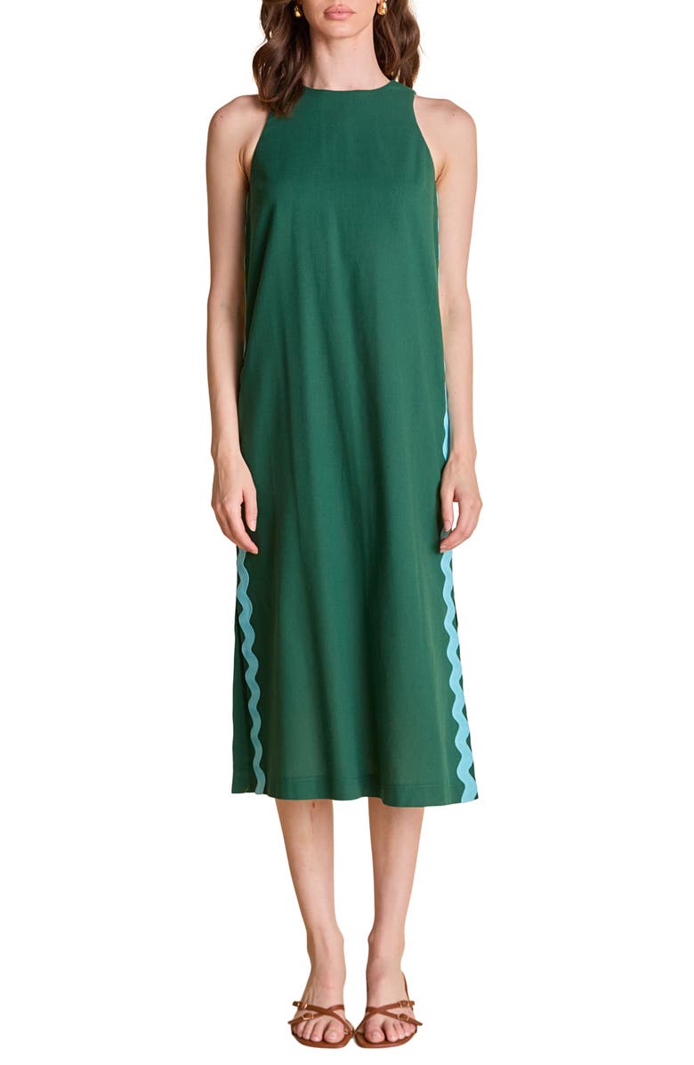 English Factory Rickrack Trim Sleeveless Midi Dress, Main, color, Dark Green