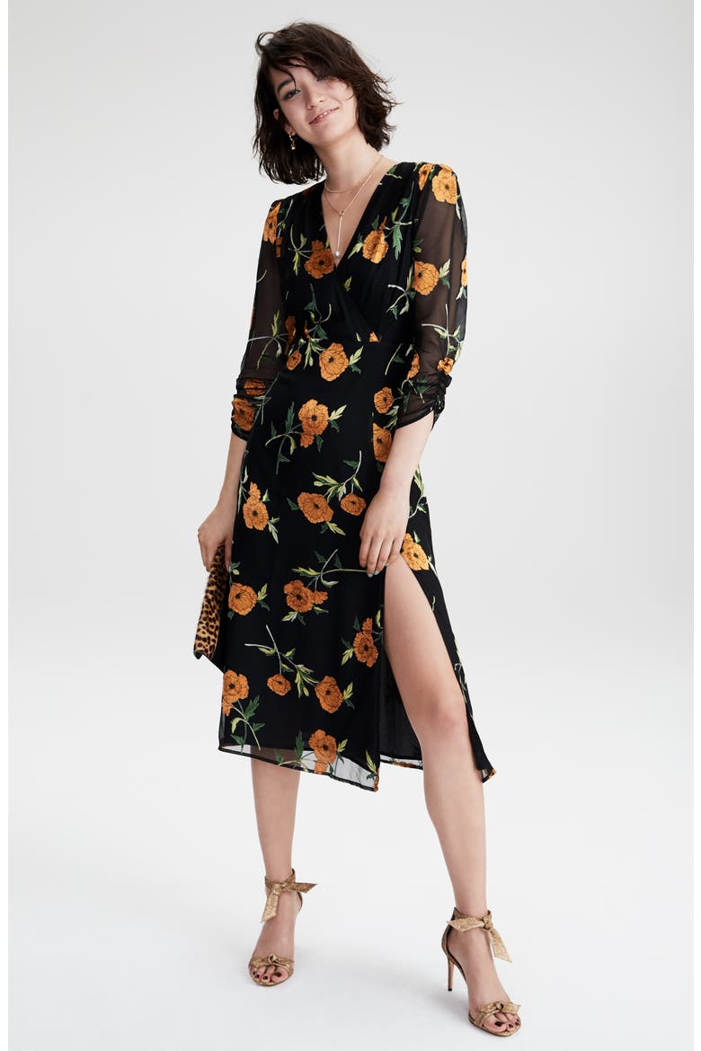 Joni Midi Dress, Alternate, color, BLACK AMBER FLORAL