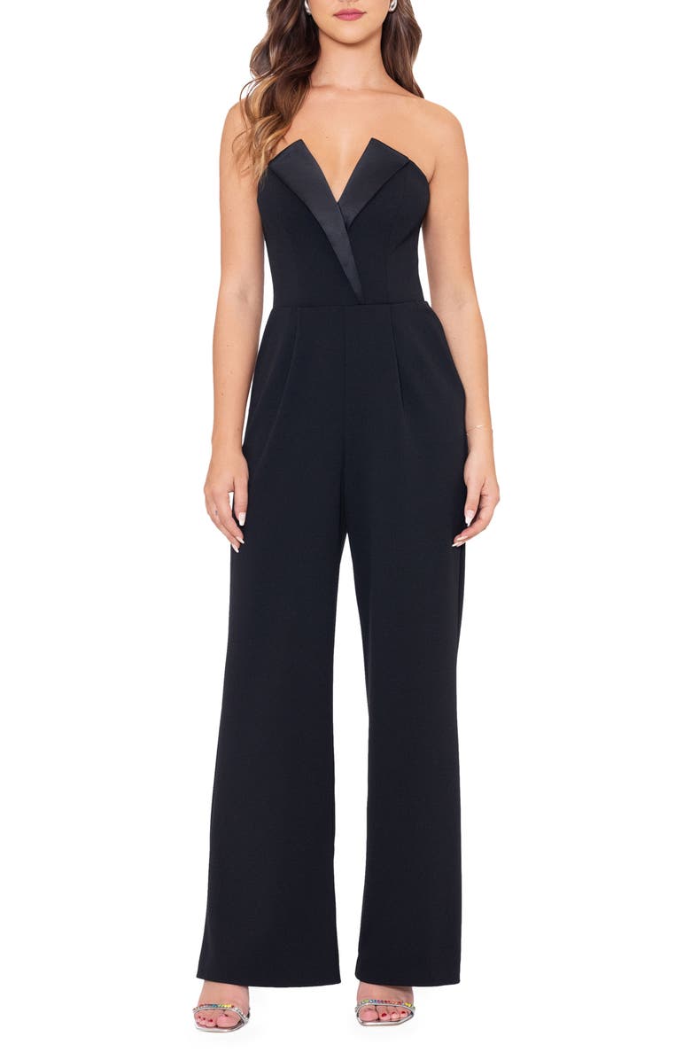 Betsy & Adam Strapless Tuxedo Jumpsuit, Main, color,