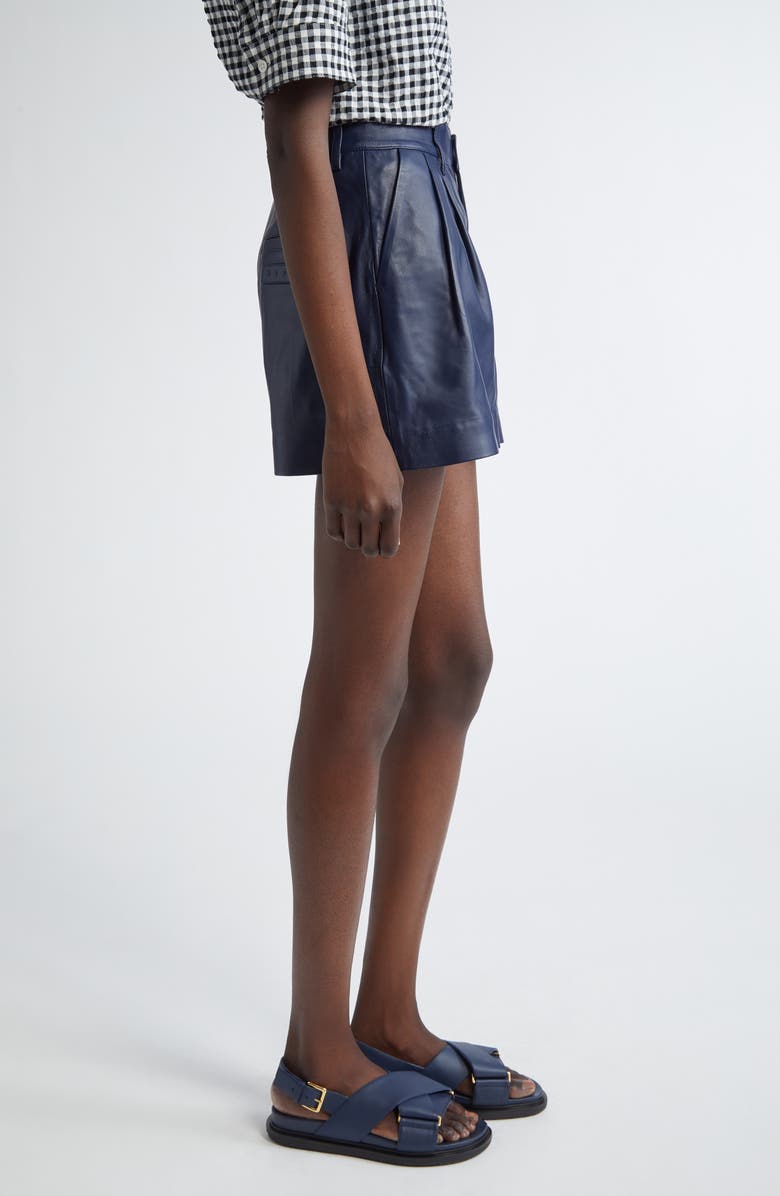 Marni Pleated Leather Shorts, Alternate, color, Blue