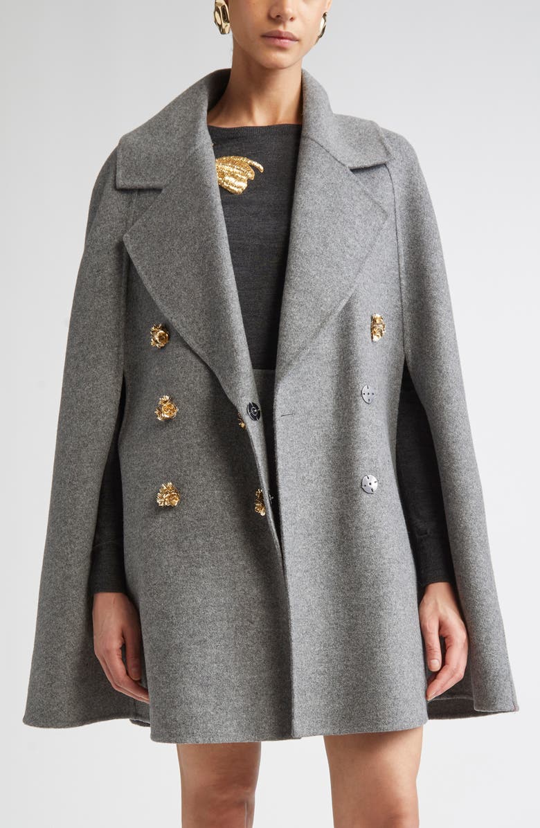 Carolina Herrera Double Face Virgin Wool Peacoat Cape, Main, color, Melange Grey