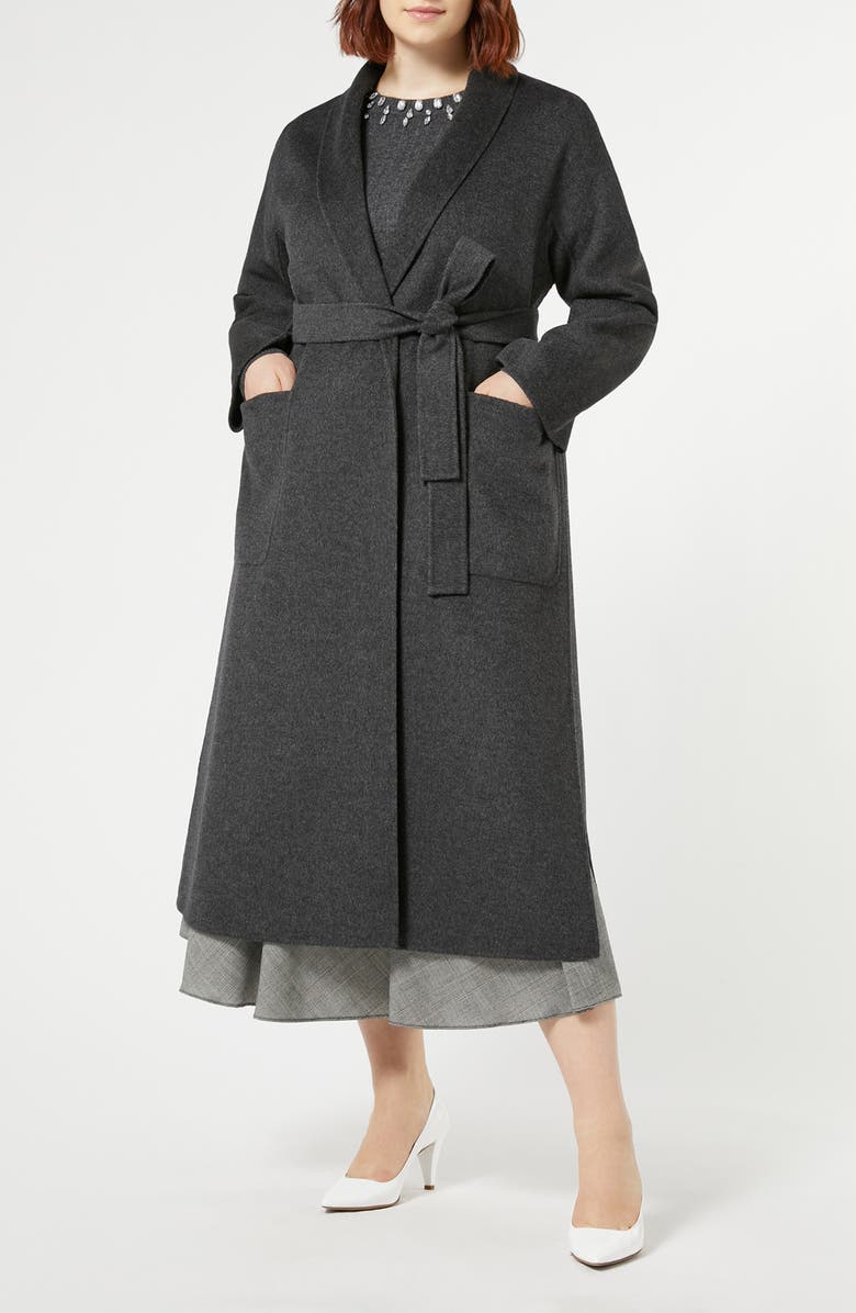 Marina Rinaldi Bondeno Tie Belt Double Face Virgin Wool Coat, Main, color, 