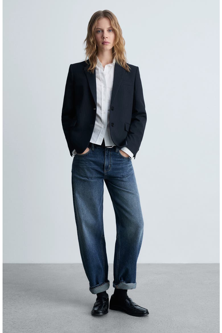 Pinstripe Suit Blazer, Alternate, color, DARK NAVY