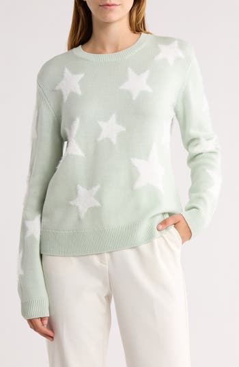 Alice And Olivia Alice + Olivia Andora Fuzzy Star Wool Blend Sweater In Green