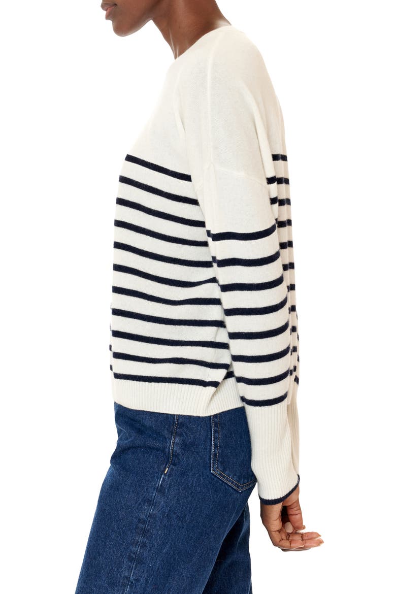 Lean Lines Stripe Oversize Cashmere Sweater, Alternate, color, CREAM/ NAVY