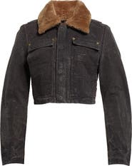 Alexander Wang Workwear Shrunken Trucker Jacket with Faux Fur Collar