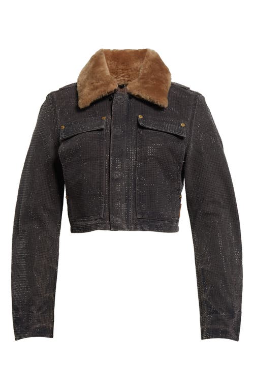 Alexander Wang Workwear Shrunken Trucker Jacket With Faux Fur Collar In Saloon Bar