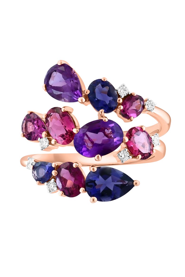 14K Rose Gold Multi-Gemstone Diamond Cluster Ring, Alternate, color, 14K Gold