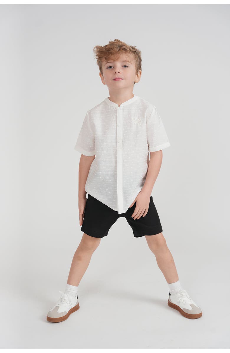 Hopscotch Textured Woven Button Placket Folded Cuff Shirt, Alternate, color, White