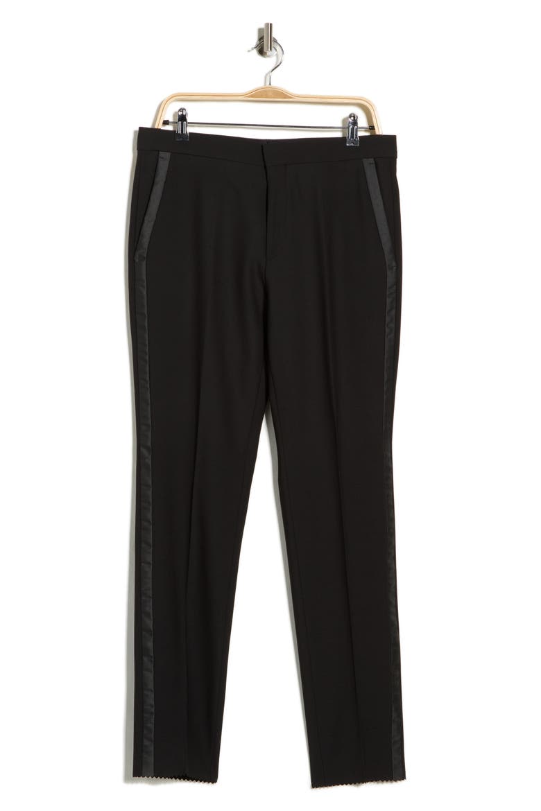 Virgin Wool Blend Flat Front Dress Pants, Alternate, color, BLACK
