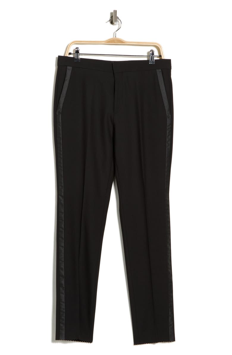 BOSS Virgin Wool Blend Flat Front Dress Pants, Alternate, color, Black
