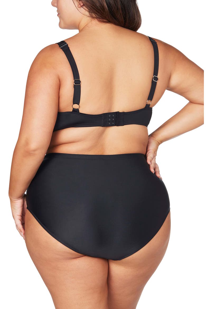 Hues High Waist Ruched Bikini Bottoms, Alternate, color, BLACK