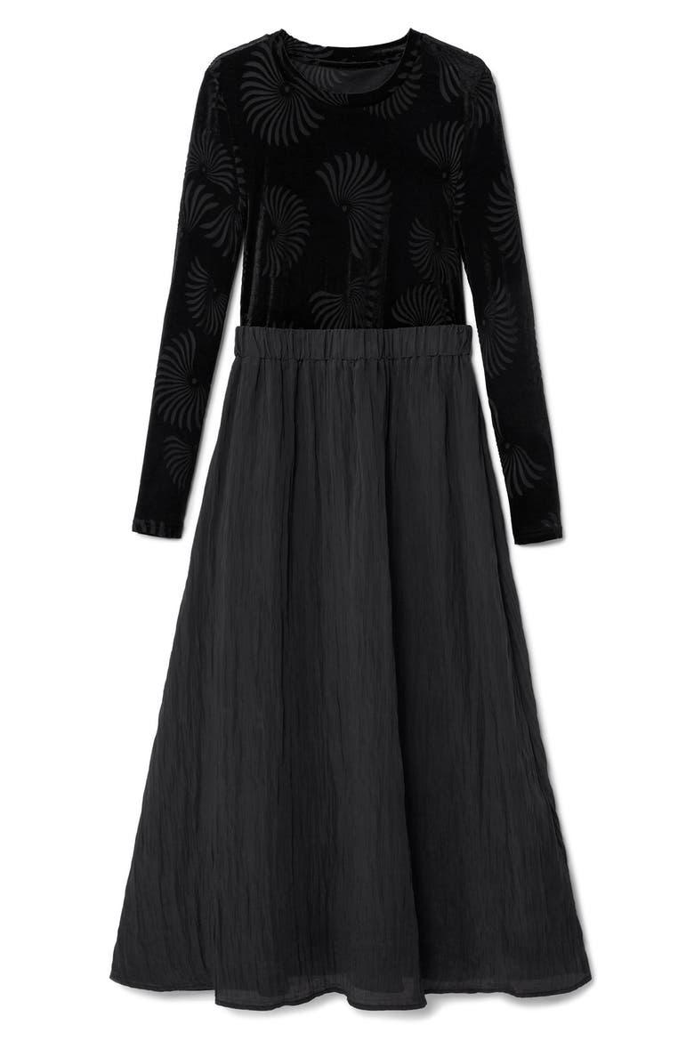 Chicago Long Sleeve Mixed Media Dress, Alternate, color, BLACK