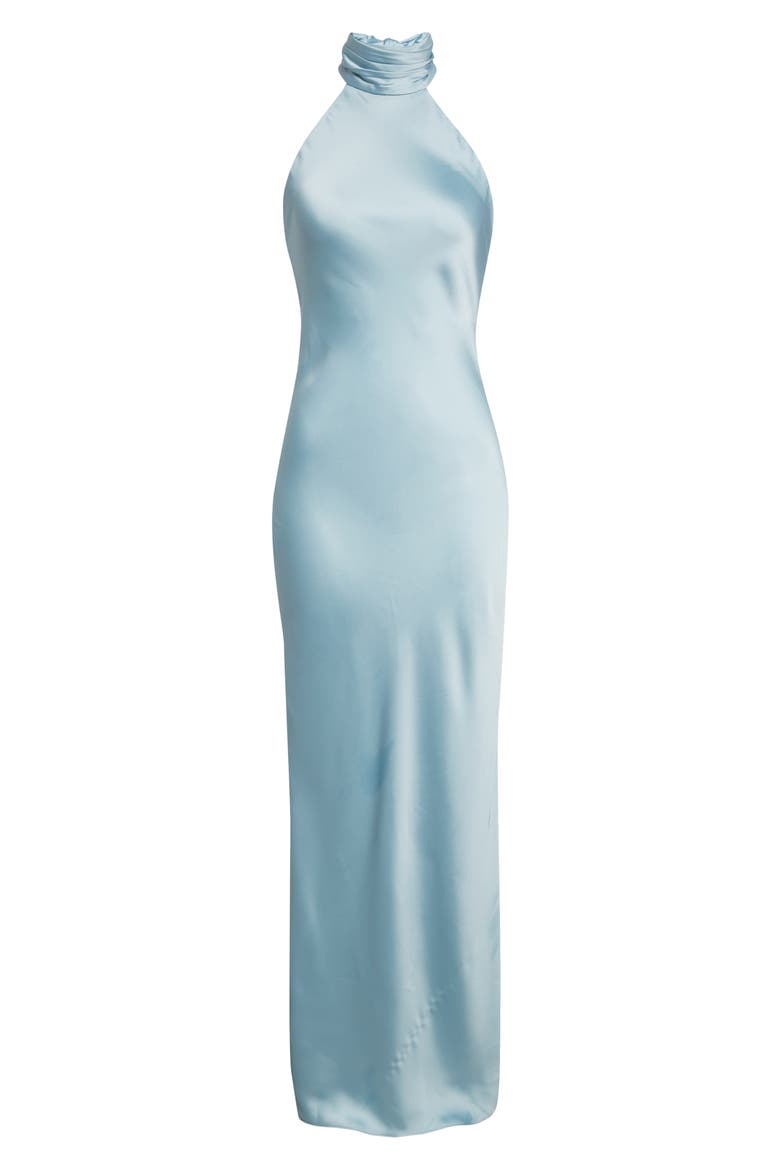Tatiana Halter Neck Satin Gown, Alternate, color, MOONSTONE BLUE