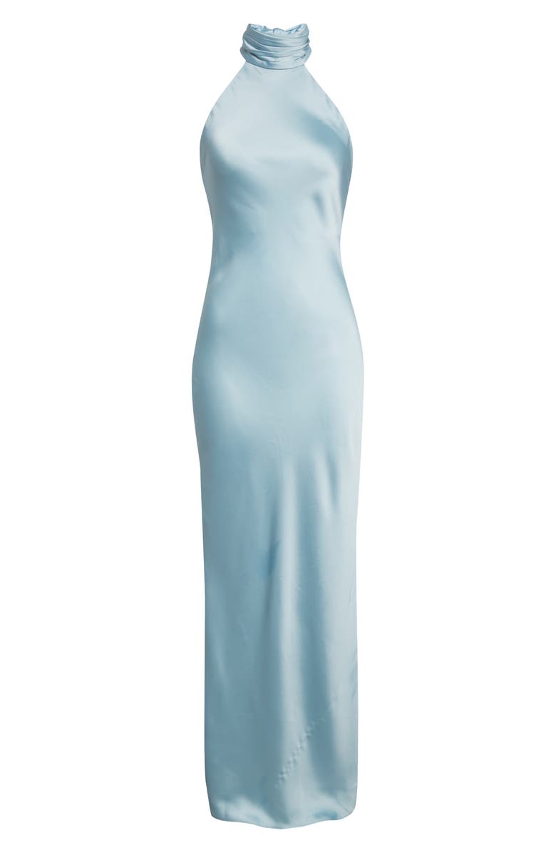 Ramy Brook Tatiana Halter Neck Satin Gown, Alternate, color, Moonstone Blue