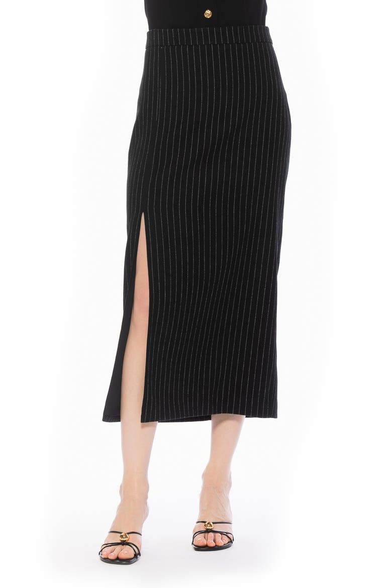 ONYX MIDI SKIRT WITH SIDE SLIT, Alternate, color, BLACK PINSTRIPE