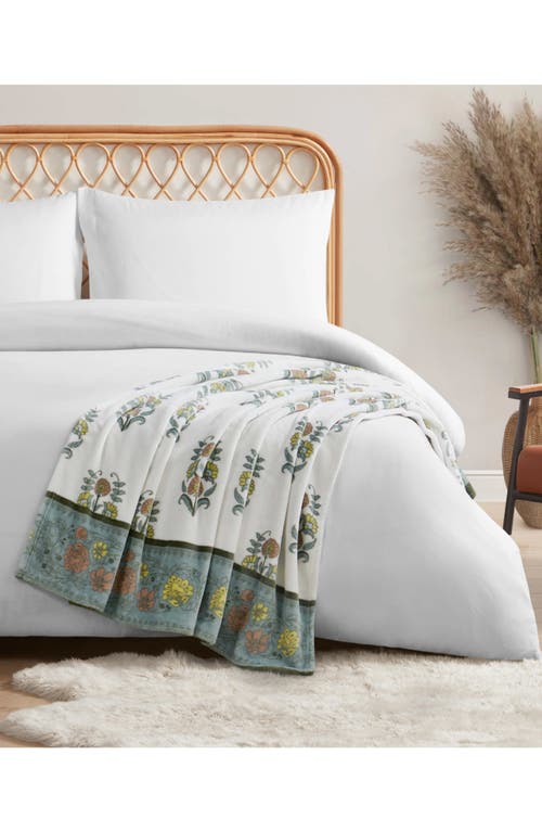 Jessica Simpson Plush Fleece Throw Blanket In Teal White Multi