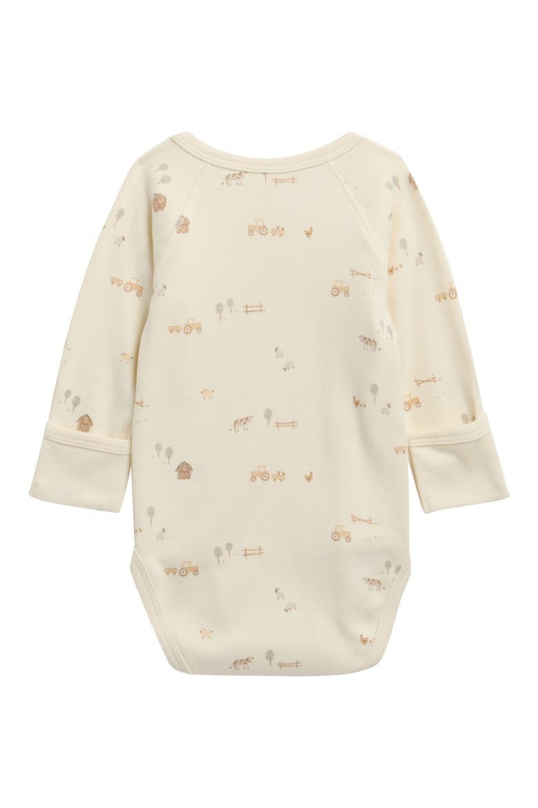Farm Print Long Sleeve Stretch Cotton Bodysuit, Alternate, color, IVORY