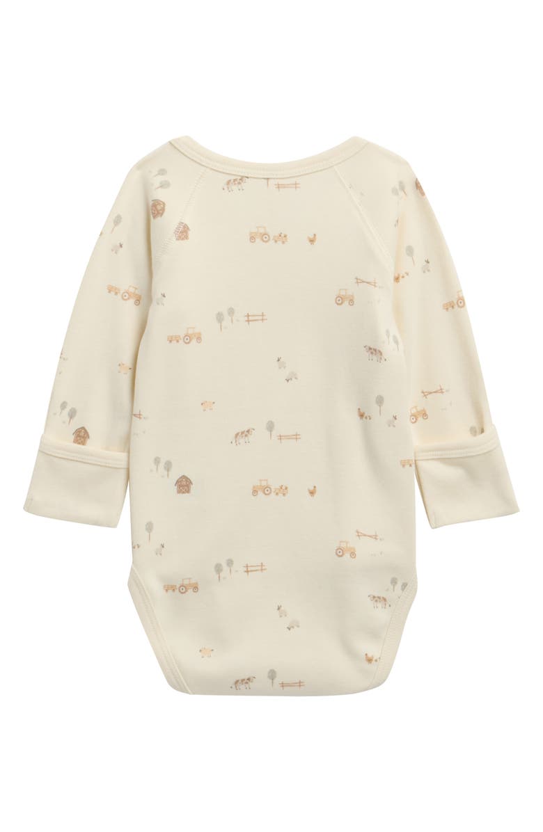 QUINCY MAE Farm Print Long Sleeve Stretch Cotton Bodysuit, Alternate, color, Ivory
