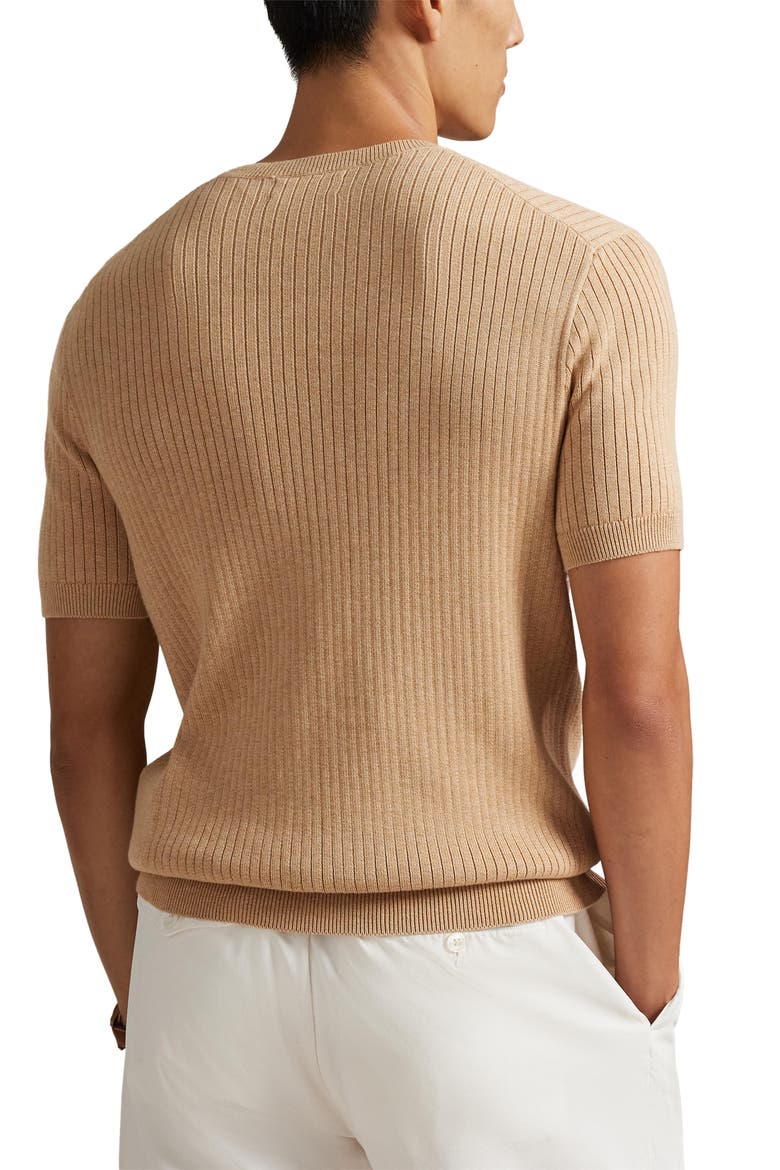 Ribbed Cotton Short Sleeve Sweater, Alternate, color, CAMEL MELANGE