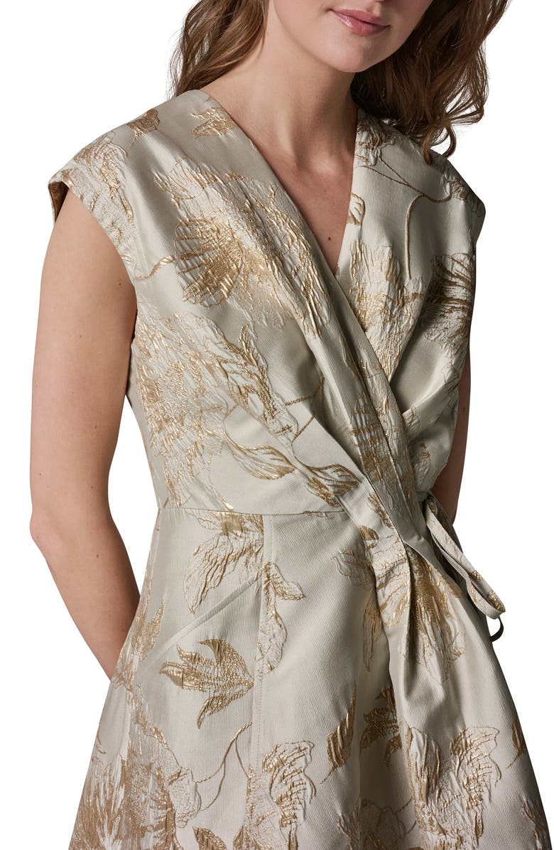 Donna Karan New York Metallic Jacquard Midi Wrap Dress, Alternate, color, Turin/ Tuscan Grey