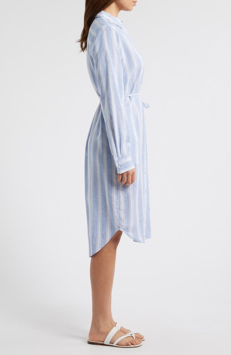 Caslon<sup>®</sup> Stripe Long Sleeve Linen Blend Shirtdress, Alternate, color, 