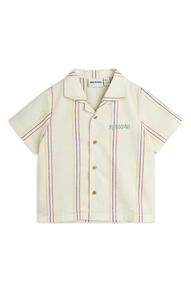 Mini Rodini Kids' Stripe Organic Cotton & Linen Camp Shirt, Main, color,