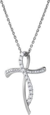LuvMyJewelry Elarith 0.15 Cts Natural Diamond Cross 14K Gold Pendant