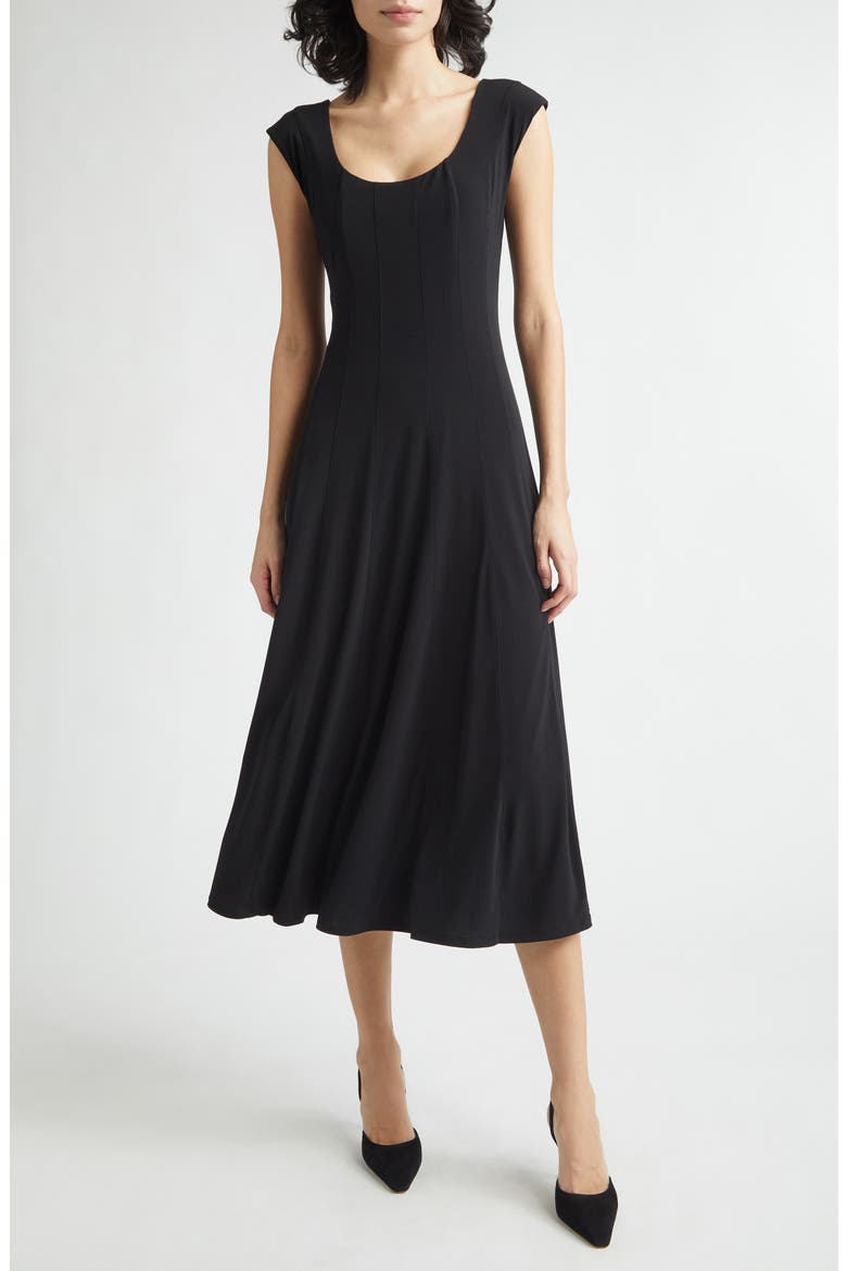 Flared Midi Dress, Main, color, BLACK