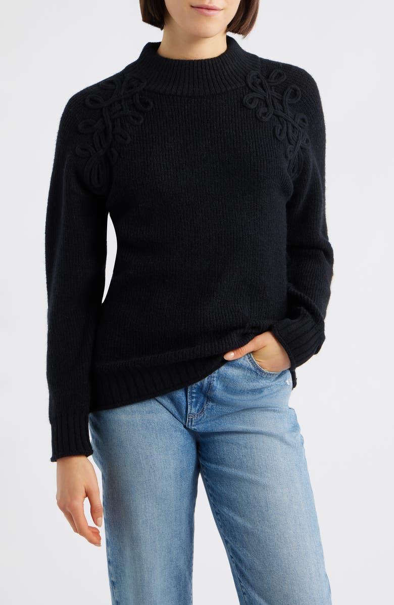 Wit & Wisdom Soutache Mock Neck Sweater, Main, color, Black