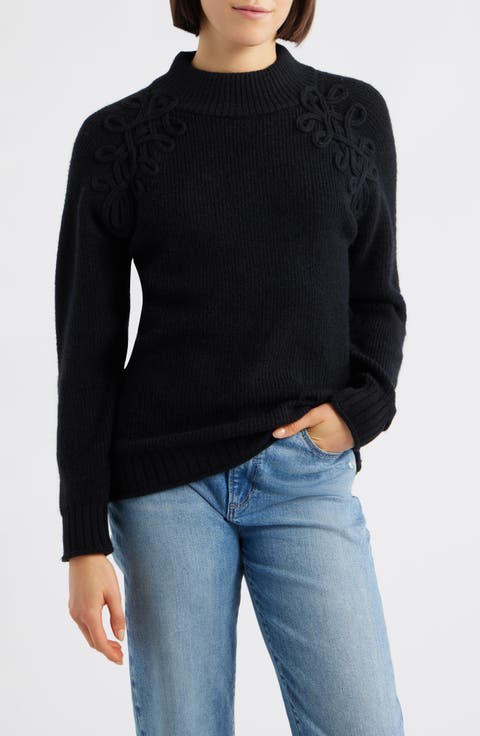 Soutache Mock Neck Sweater