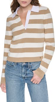 DKNY Jeans Striped Long Sleeve Polo Sweater