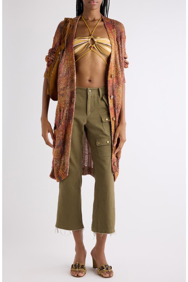 Hanae Openwork Ladder Stitch Cardigan, Alternate, color, ORANGE