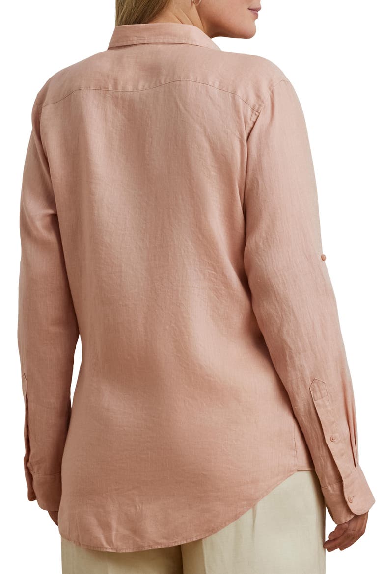 Relaxed Fit Linen Roll Tab-Sleeve Shirt, Alternate, color, SUNRISE BLUSH