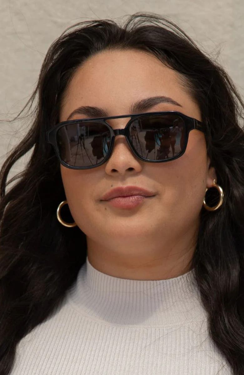 Mohala Eyewear Hanalei 55mm Low Nose Bridge Wide Width Polarized Top Bar Sunglasses, Alternate, color, Black Lava / Gray Lenses