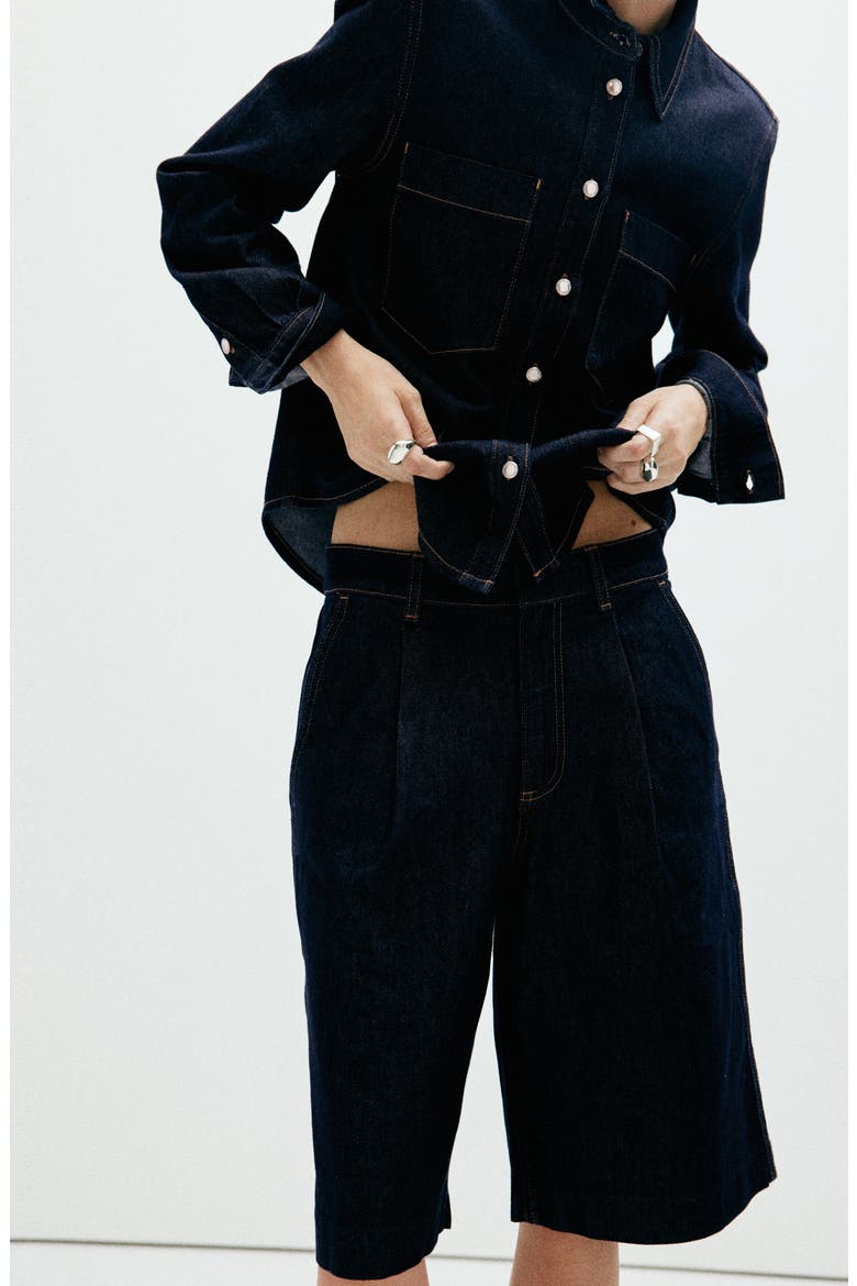 Pleated Denim Bermuda Shorts, Alternate, color, OPEN BLUE