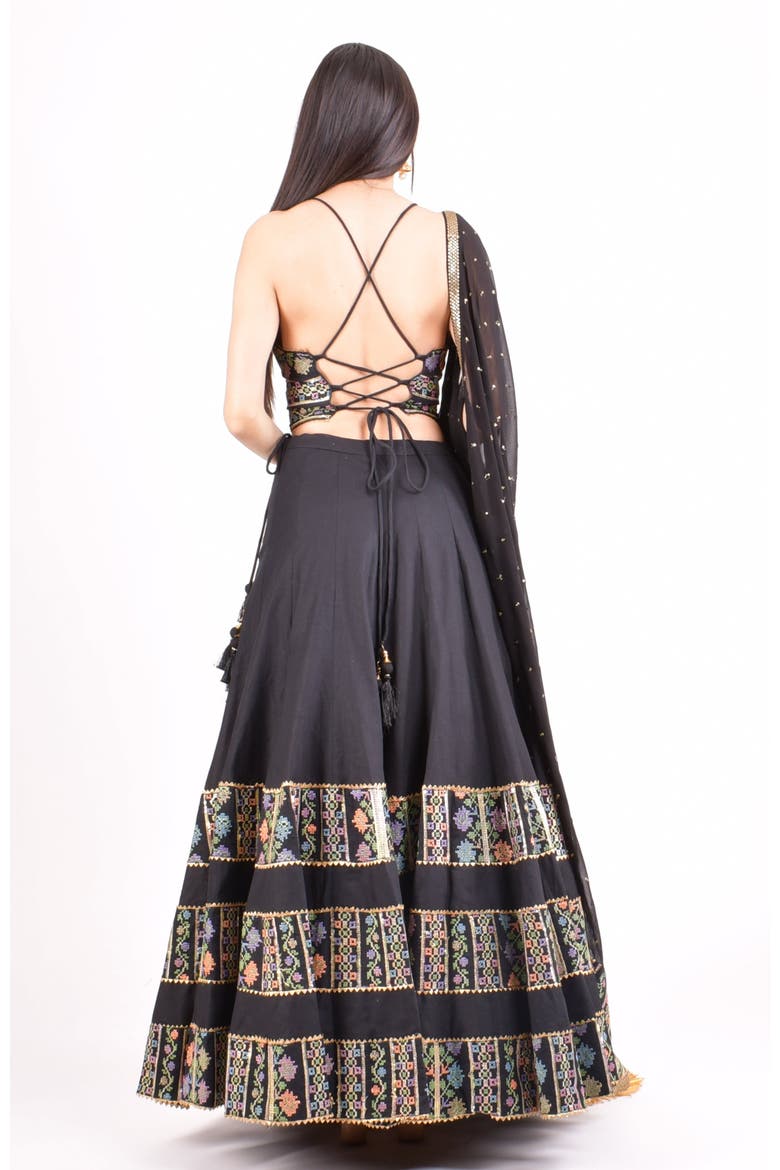 Zoya Sequins Embroidered Chaniya Choli Set, Alternate, color, Black