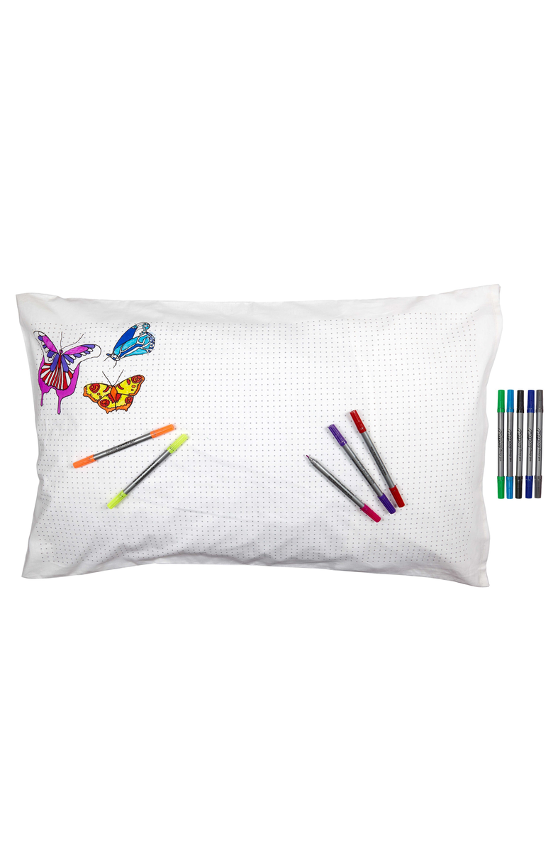 Eat Sleep Doodle Color Your Own Pillowcase Butterfly, Alternate, color, White