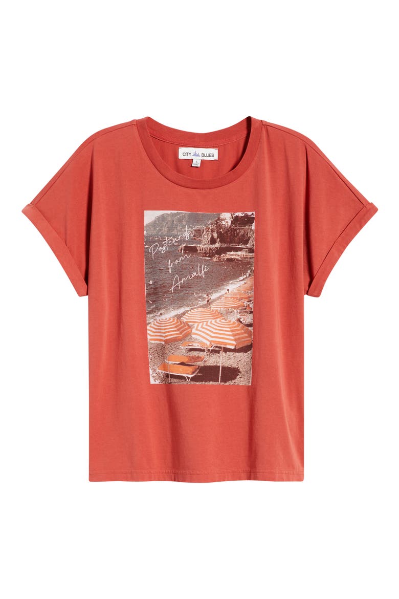 Cuffed Stretch Cotton Graphic T-Shirt, Alternate, color, BRICK