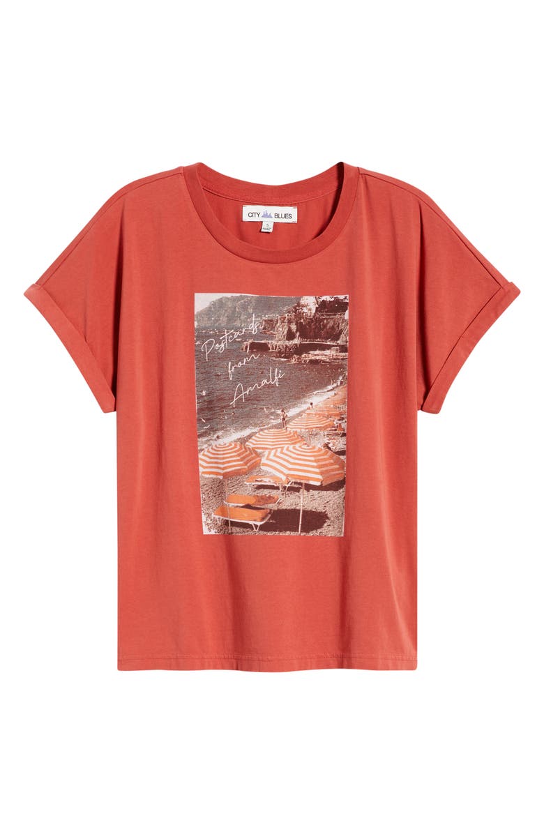 CITY BLUES Cuffed Stretch Cotton Graphic T-Shirt, Alternate, color, Brick