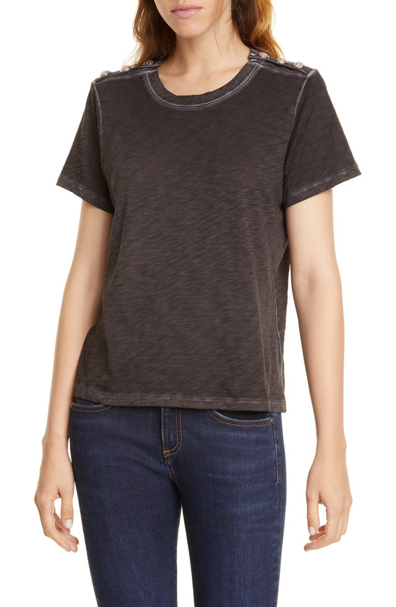 Veronica Beard Carla Button Shoulder T-Shirt, Main, color, 