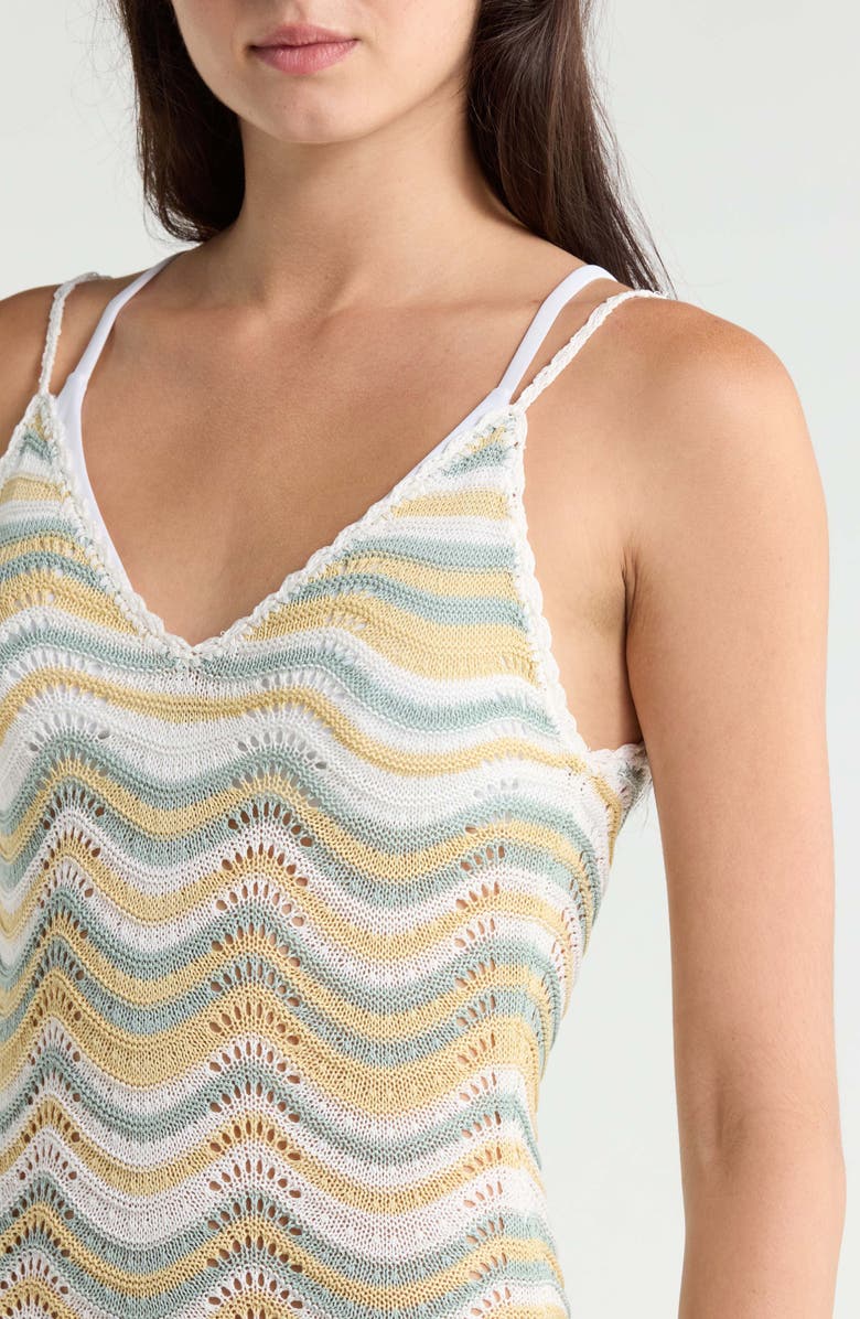 Elan Chevron Fringe Cover-Up Maxi Dress, Alternate, color, White Multi