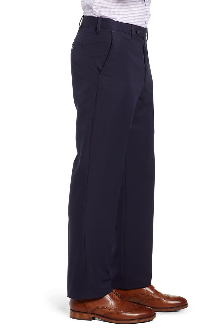 Classic Fit Flat Front Microfiber Performance Trousers, Alternate, color, NAVY