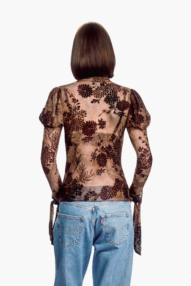 Dahlia Tulle Knit Long Sleeve Top, Alternate, color, CHOCOLATE