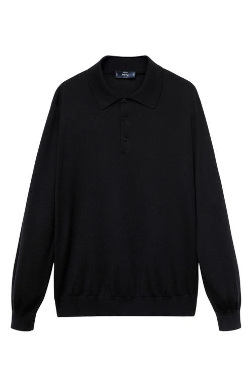 Mango Wool Sweater Polo In Black