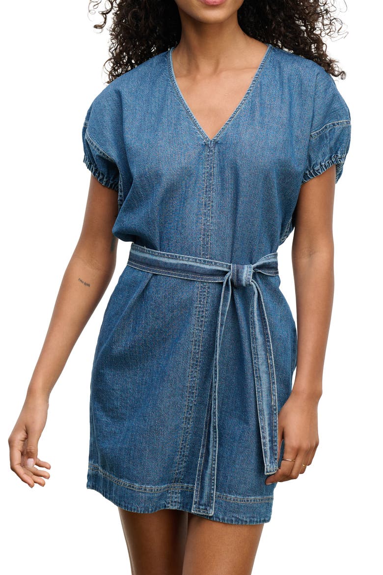 Aurora Cotton Denim Minidress, Alternate, color, DARK BU