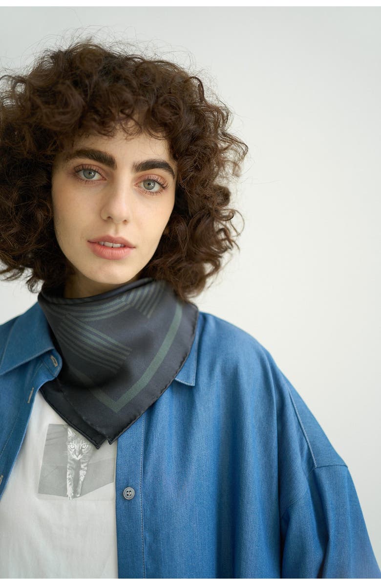 Lost Pattern "Linear Language" Silk Bandana Scarf, Alternate, color, 