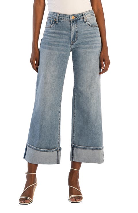 Meg Fab Ab Cuff High Waist Wide Leg Jeans (Charming)